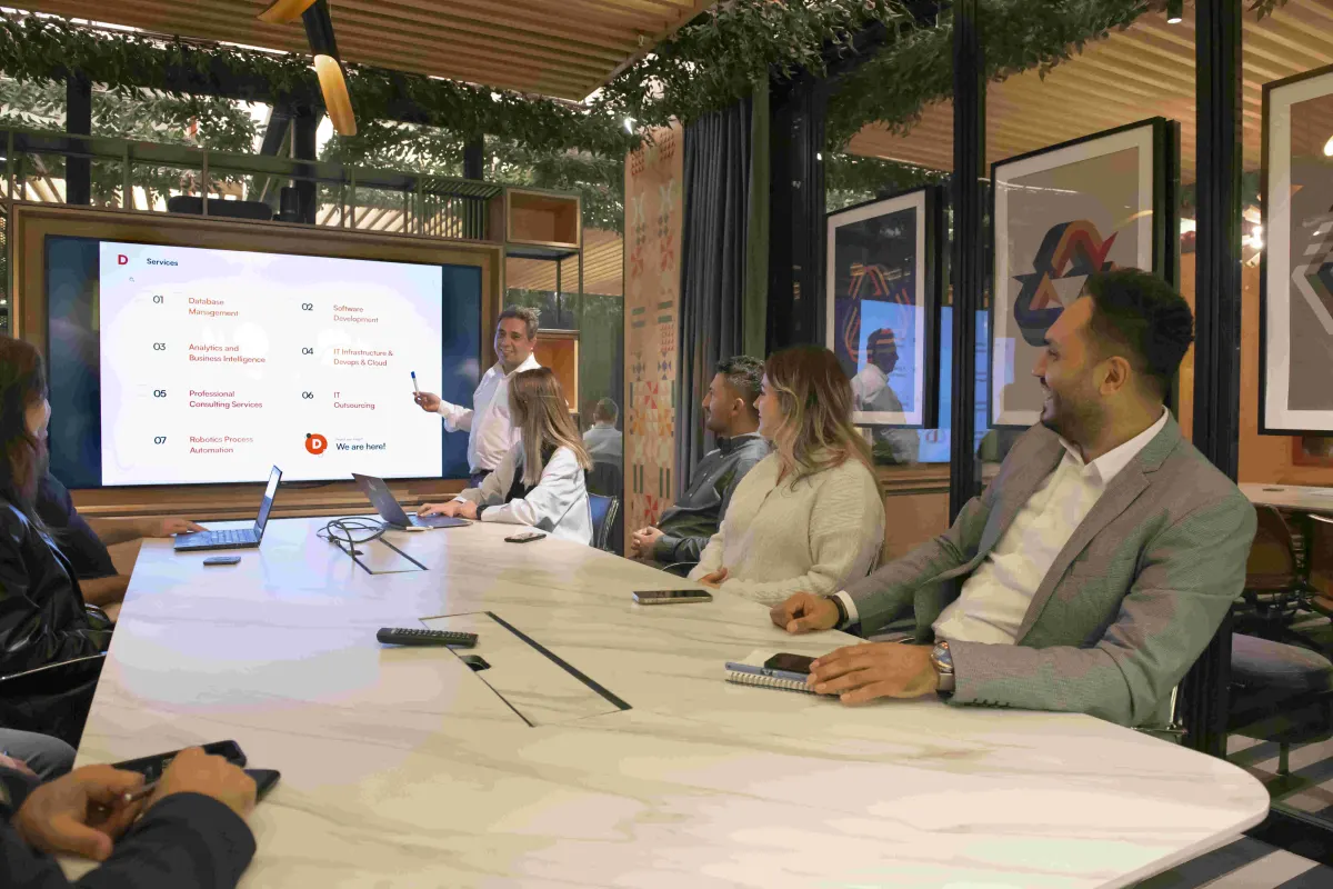 Service presentation at conference table